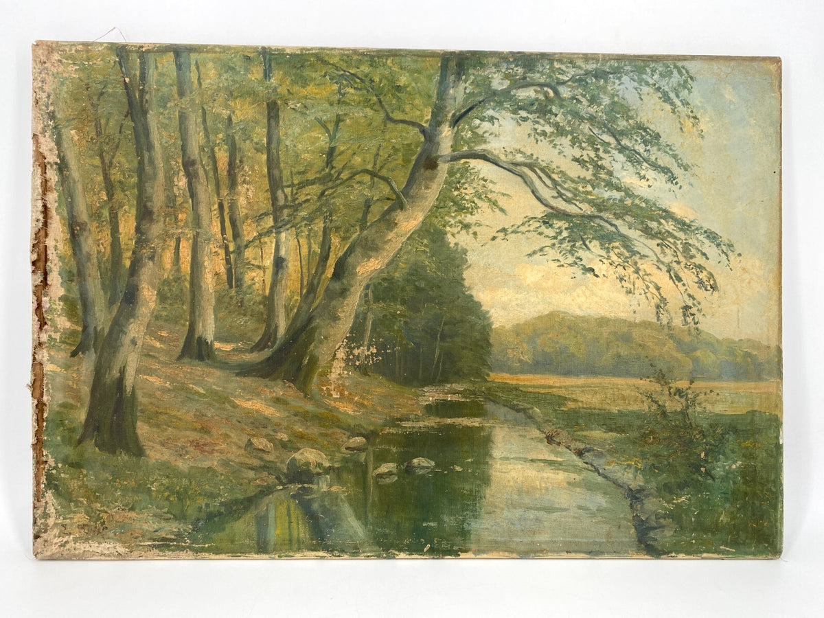 *ÖLGEMÄLDE ERNST LUCKE LANDSCHAFT WALD BÄUME BACH LEINWAND SIGNIERT
