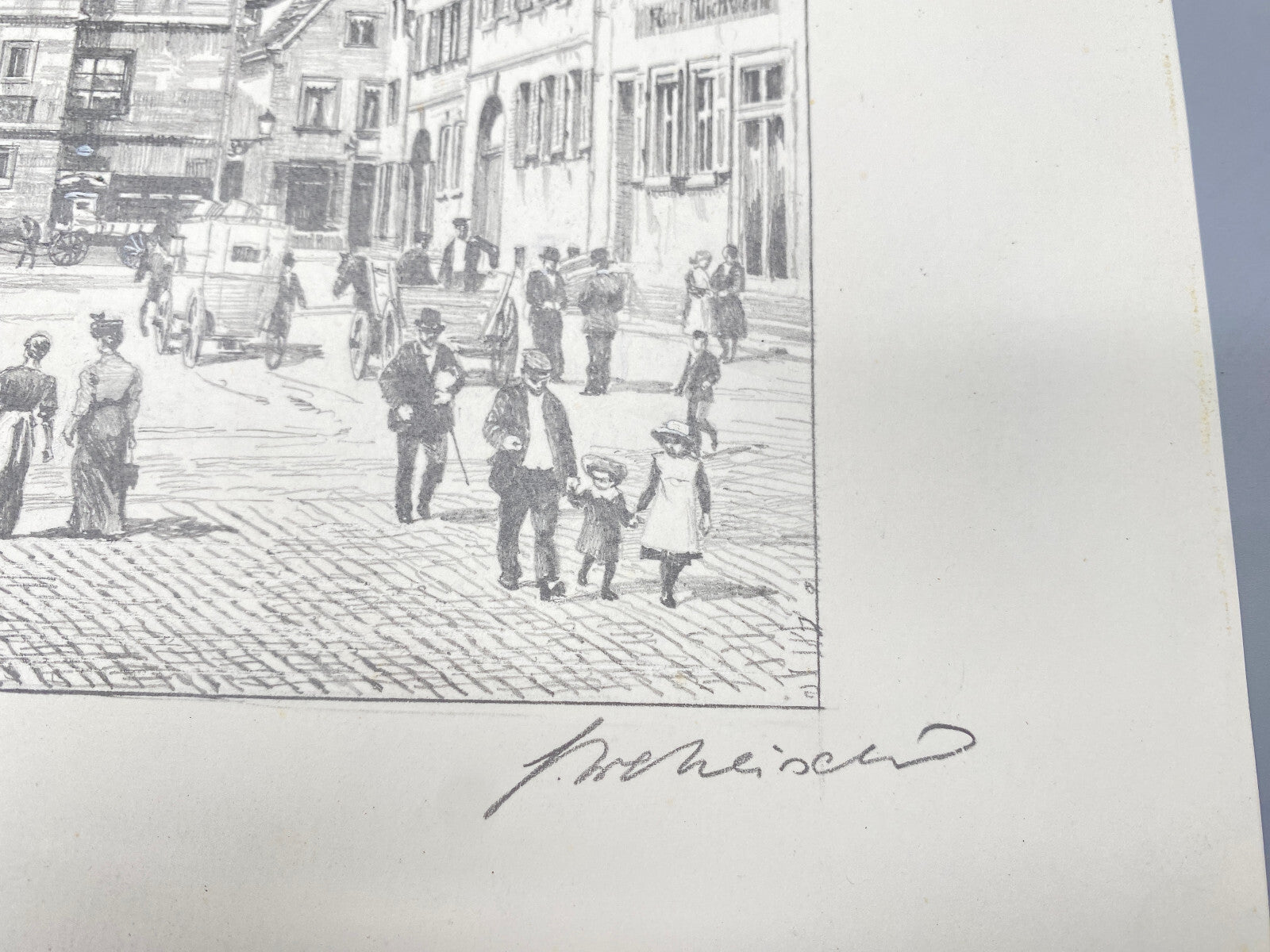 DEUTSCHER KÜNSTLER HEINZ WEHLISCH ZEICHNUNG WEISSENBURG MARKTPLATZ HANDSIGNIERT