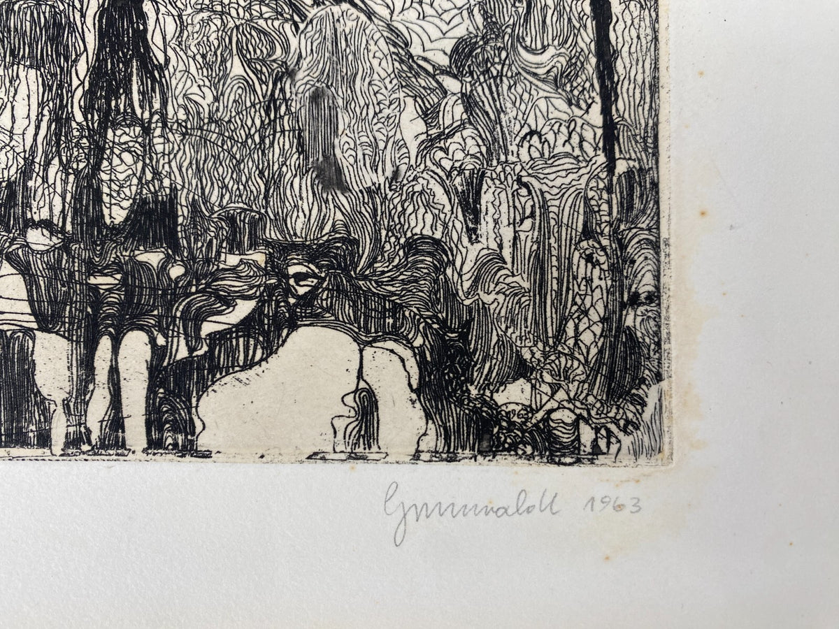 * RADIERUNG HERBERT GRUNWALDT VEGETATION 1963 SIGNIERT SURREALISMUS ORIGINAL
