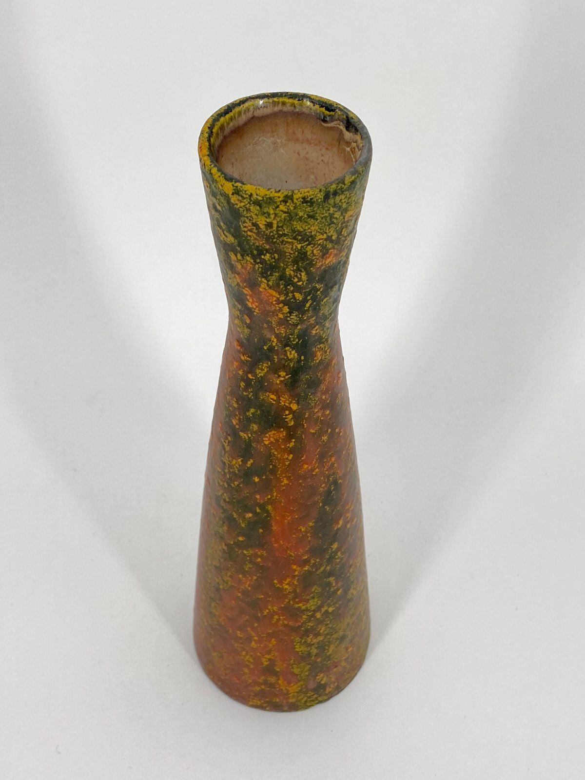* VASE KERAMIK FAT LAVA GLASUR ROT GRÜN KONKAV VINTAGE
