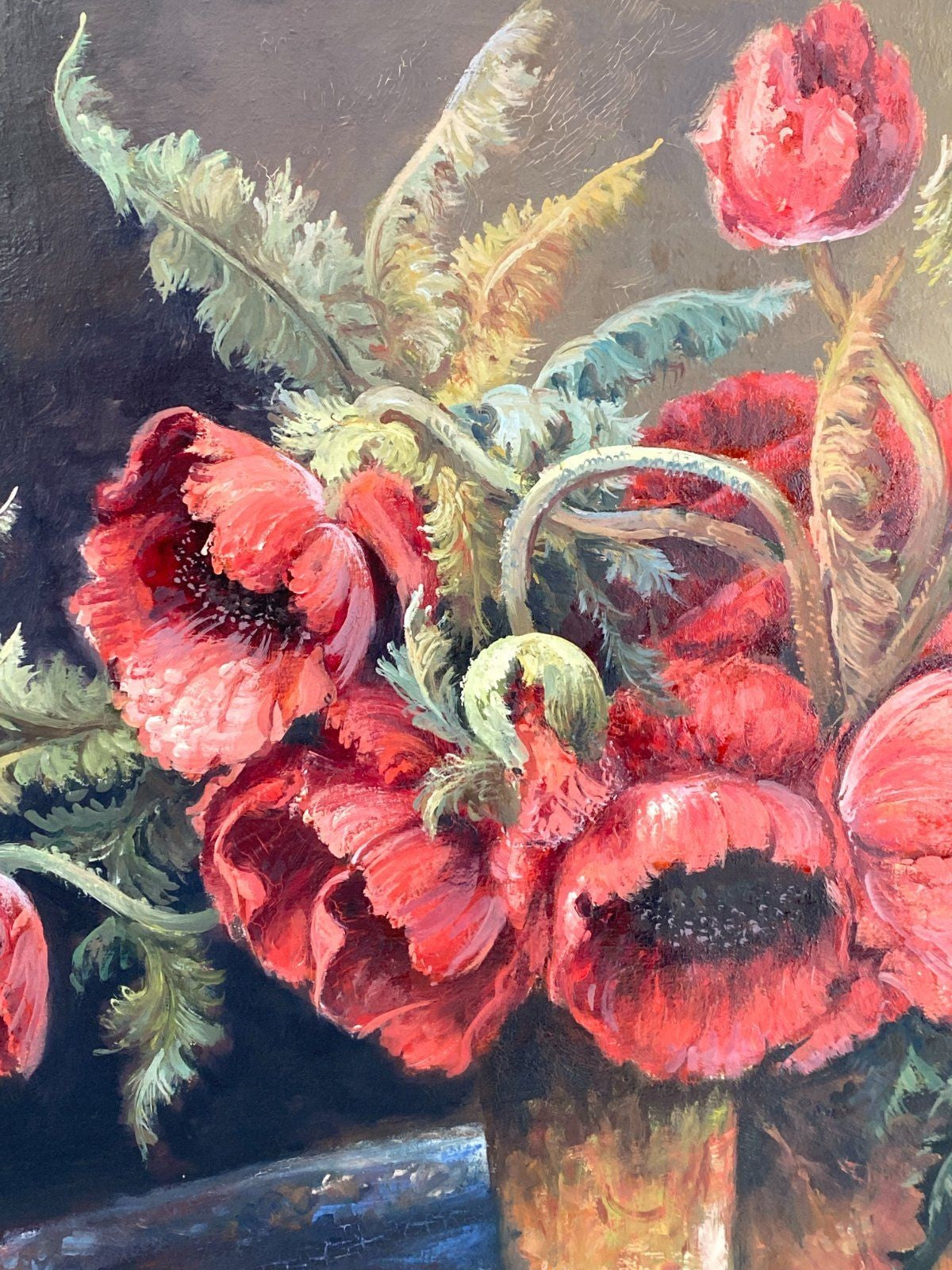 *ÖLGEMÄLDE MOHNBLUME BLUMENSTRAUß STILLEBEN LEINWAND MESSING