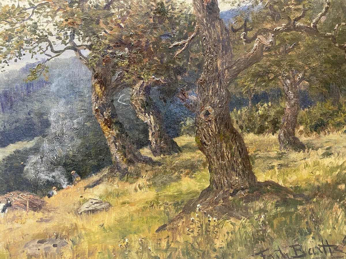 ÖLGEMÄLDE GEMÄLDE BAUM FLUSS LAGERFEUER HIRTEN FLUSS FRITZ BARTTZ 91