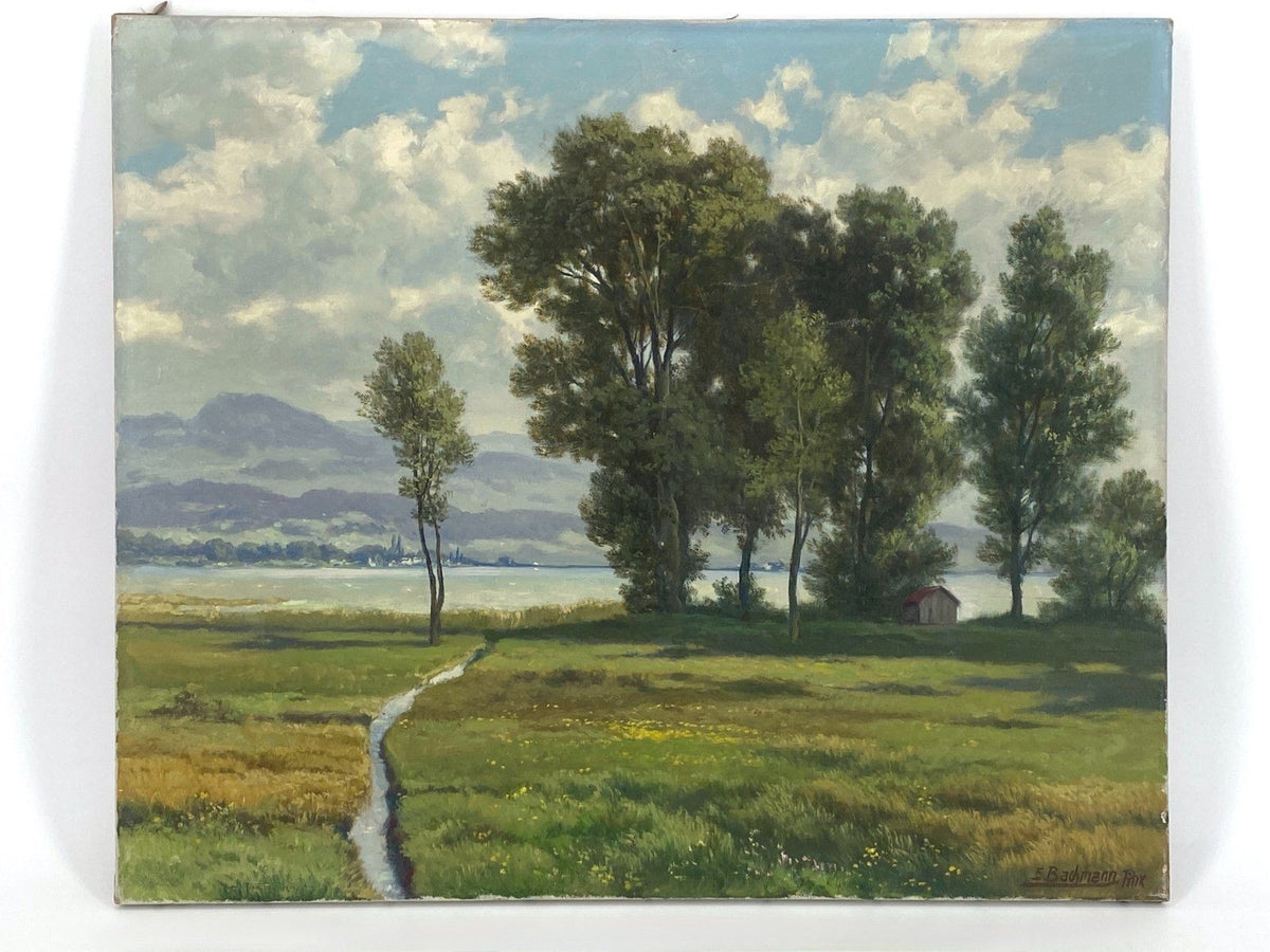 *ÖLGEMÄLDE EDWIN BACHMANN ZÜRICHSEE BEI LACHEN LANDSCHAFT SCHWEIZ