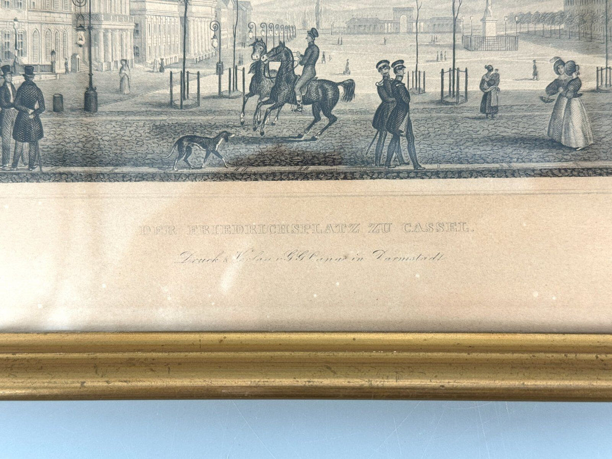 *STAHLSTICH KASSEL FRIEDRICHSPLATZ ANTIK GERAHMT DRUCKGRAFIK 1850