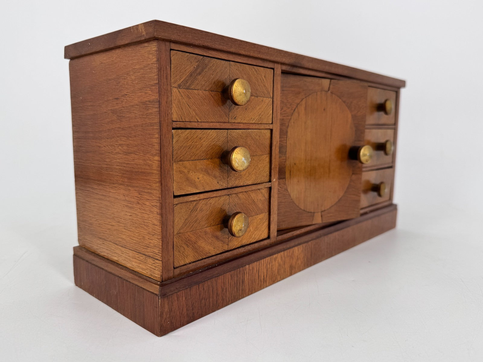 * SCHMUCK SCHRÄNKCHEN SCHATULLE BOX HOLZ ANTIK TEAK FURNIER VINTAGE