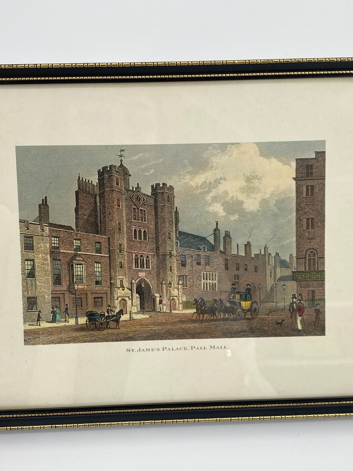 * 2 x DRUCK KUNSTDRUCK RADIERUNG NEW COLLEGE OXFORD ST. JAMES PALACE PALL MALL