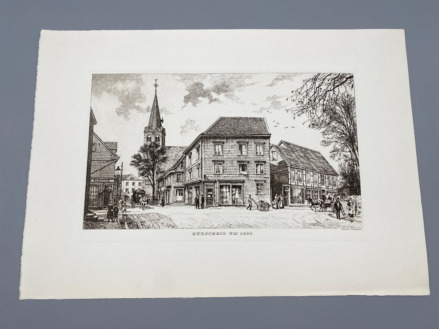 DEUTSCHER KÜNSTLER HEINZ WEHLISCH RADIERUNG  BURSCHEID UM 1900