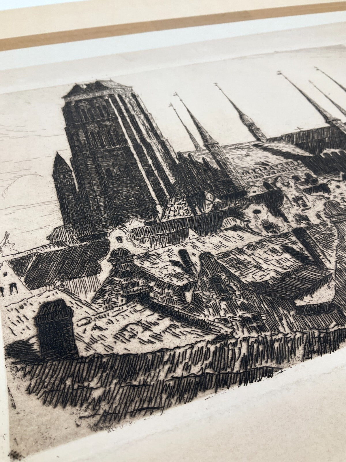 *RADIERUNG BERTHOLD HELLINGRATH DANZIG GDAŃSK MARIENKIRCHE SIGNIERT STADTANSICHT