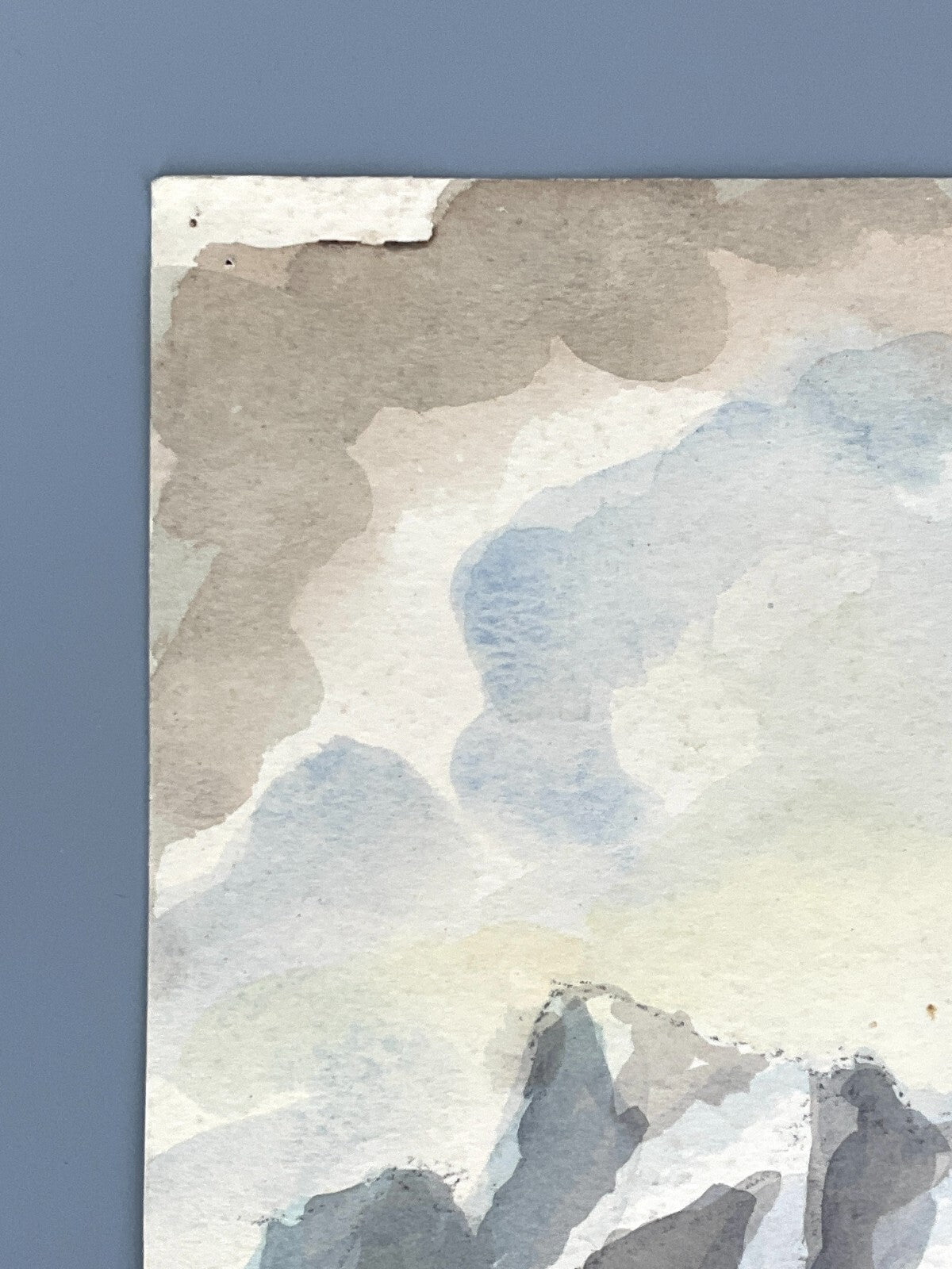 *GEMÄLDE TEICH MIT HÄUSER ZWEISEITIG BERG AQUARELL SIGNIERT PASTELLFARBE UNIKAT