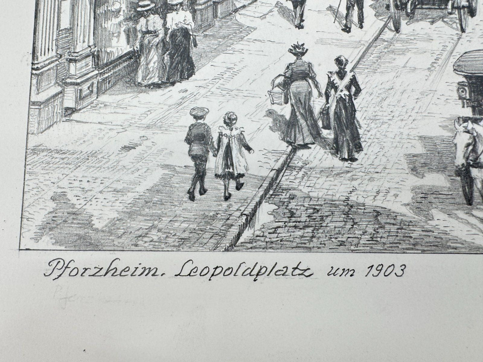 * HEINZ WEHLISCH ZEICHNUNG PFORZHEIM LEOPOLDPLATZ 1903 ANSICHT SIGNIERT