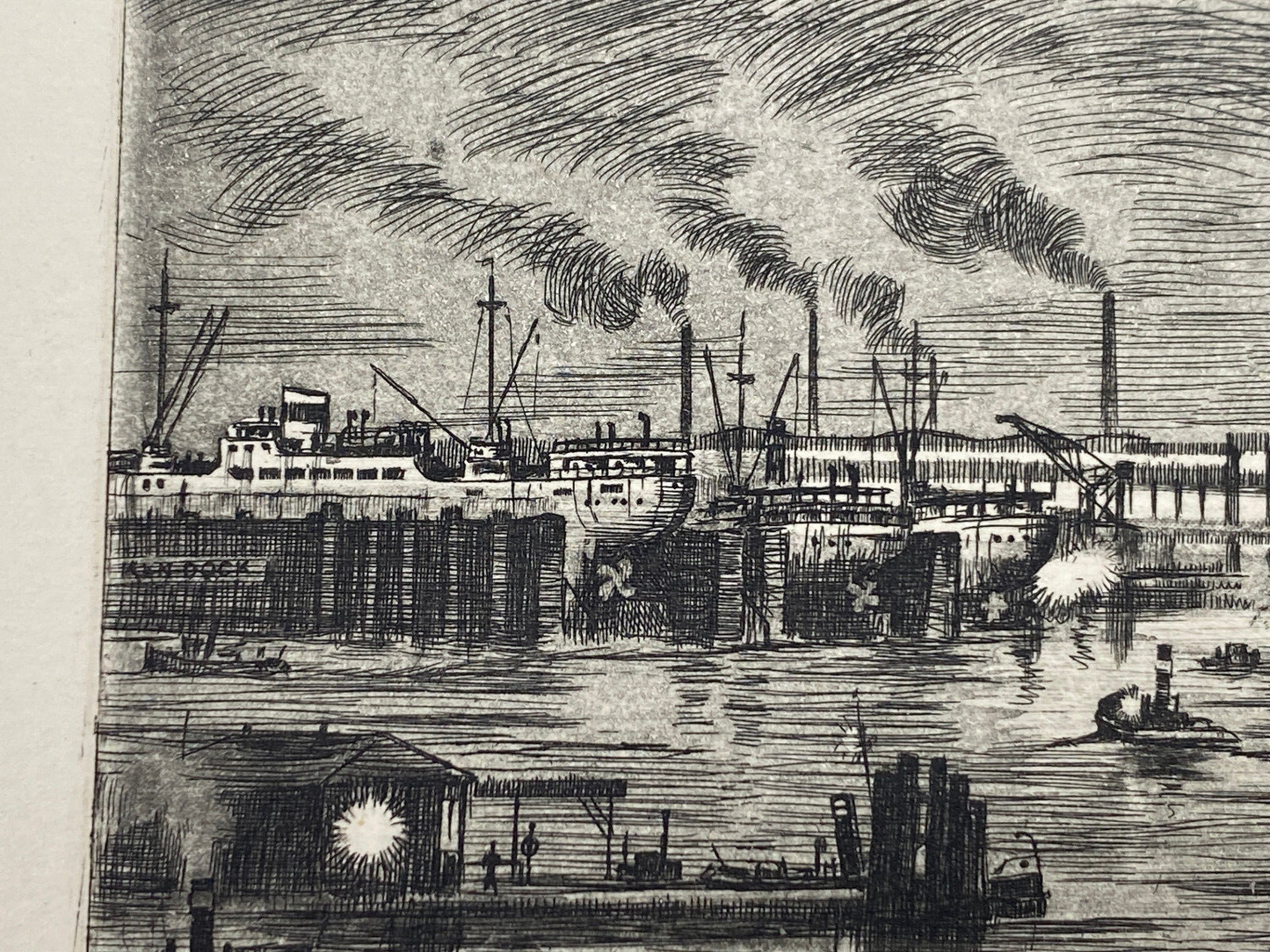 * RADIERUNG HAMBURG HAFEN BEI NACHT STÜLCKENWERFT HEINZ WEHLISCH um 1960