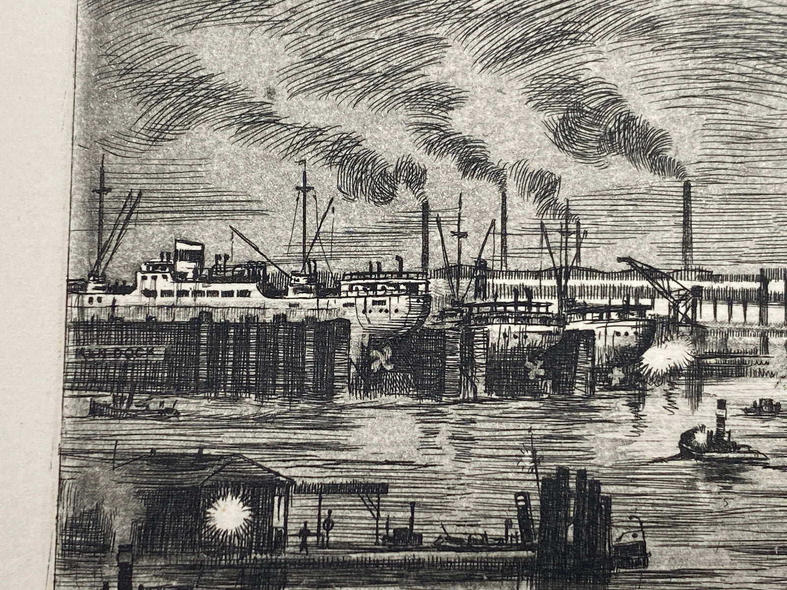 * RADIERUNG HAMBURG HAFEN BEI NACHT STÜLCKENWERFT HEINZ WEHLISCH um 1960