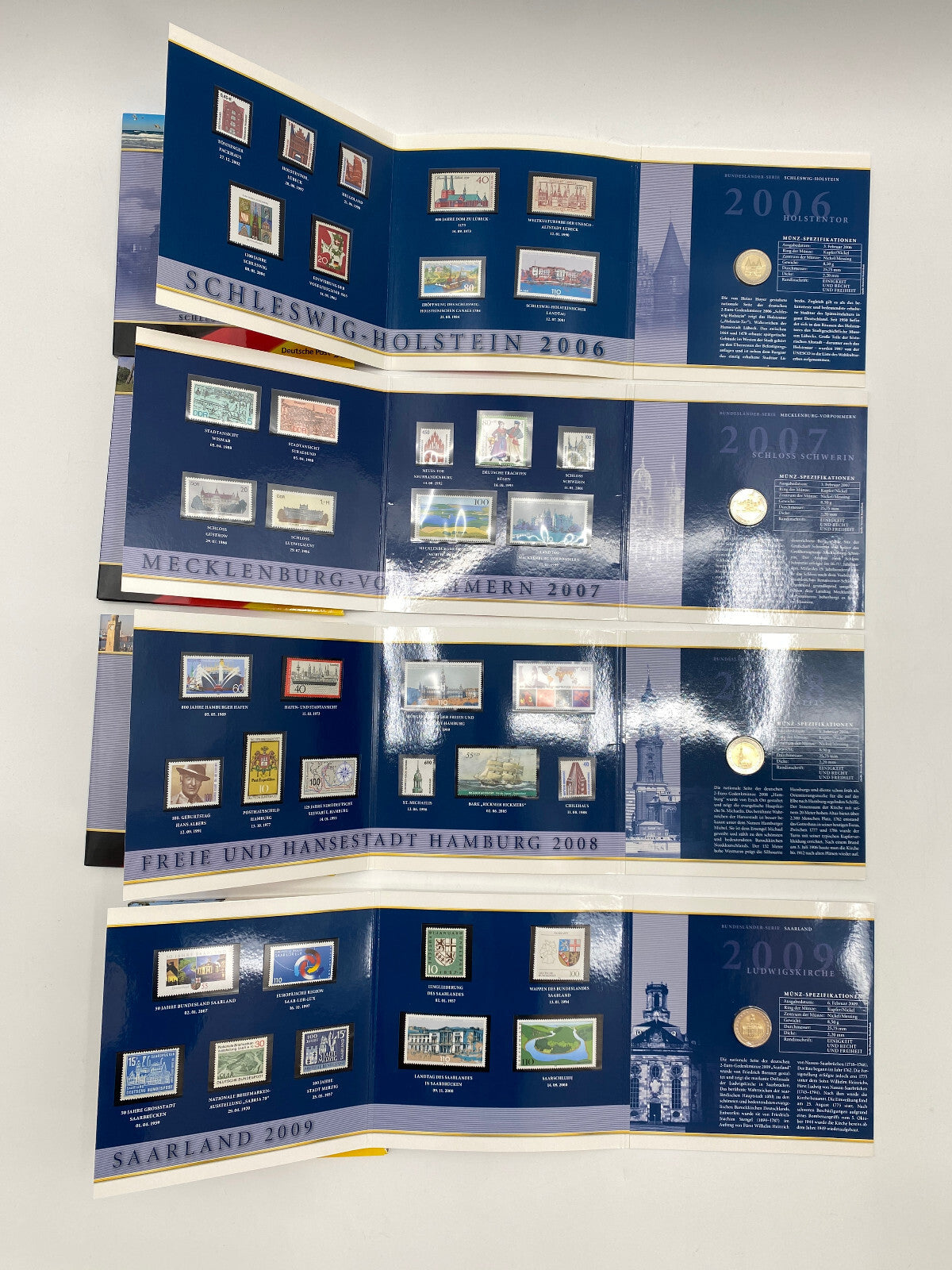 * 2 EURO MÜNZEN GEDENKSET 13 BUNDESLÄNDER MÜNZE BRIEFMARKEN 2006 - 2018