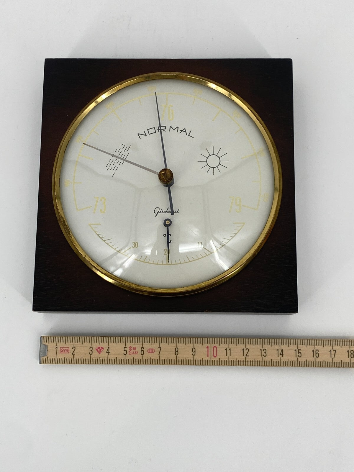 * WETTERSTATION GISCHARD BAROMETER THERMOMETER HOLZ VINTAGE