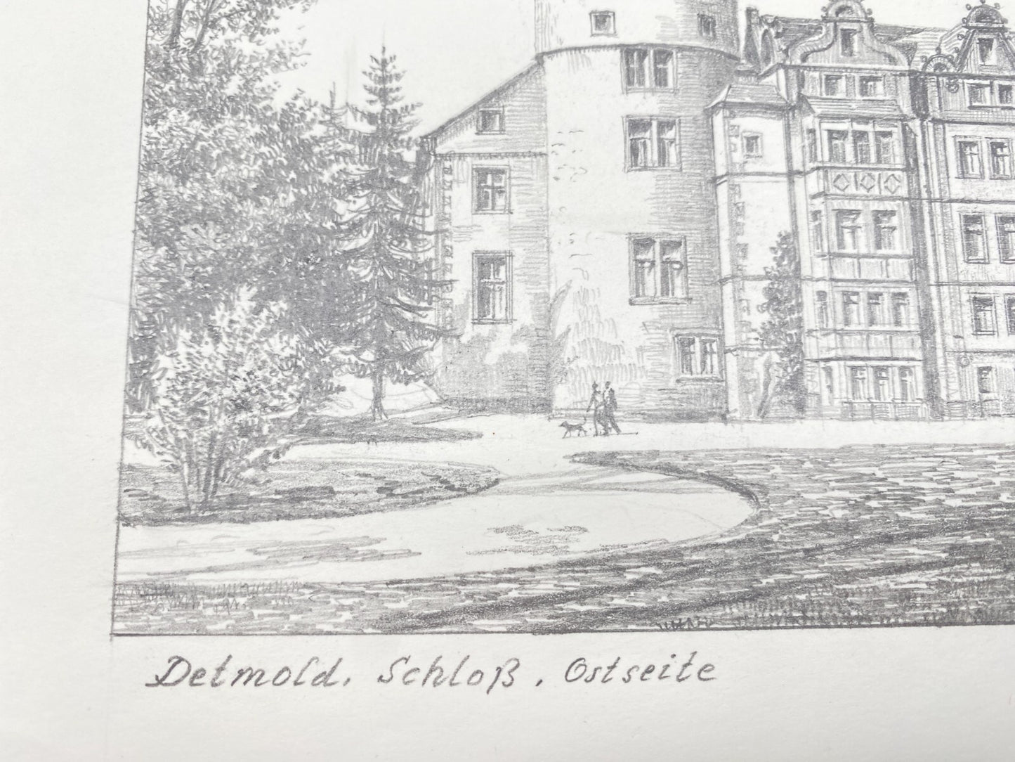 DEUTSCHER KÜNSTLER HEINZ WEHLISCH ZEICHNUNG DETMOLD RESIDENZSCHLOSS HANDSIGNIERT