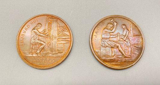 2X BRONZEMEDAILLE/JETON 1910 VON A MICHAUX BRÜSSEL MÜNZE SAMMLERSTÜCKE