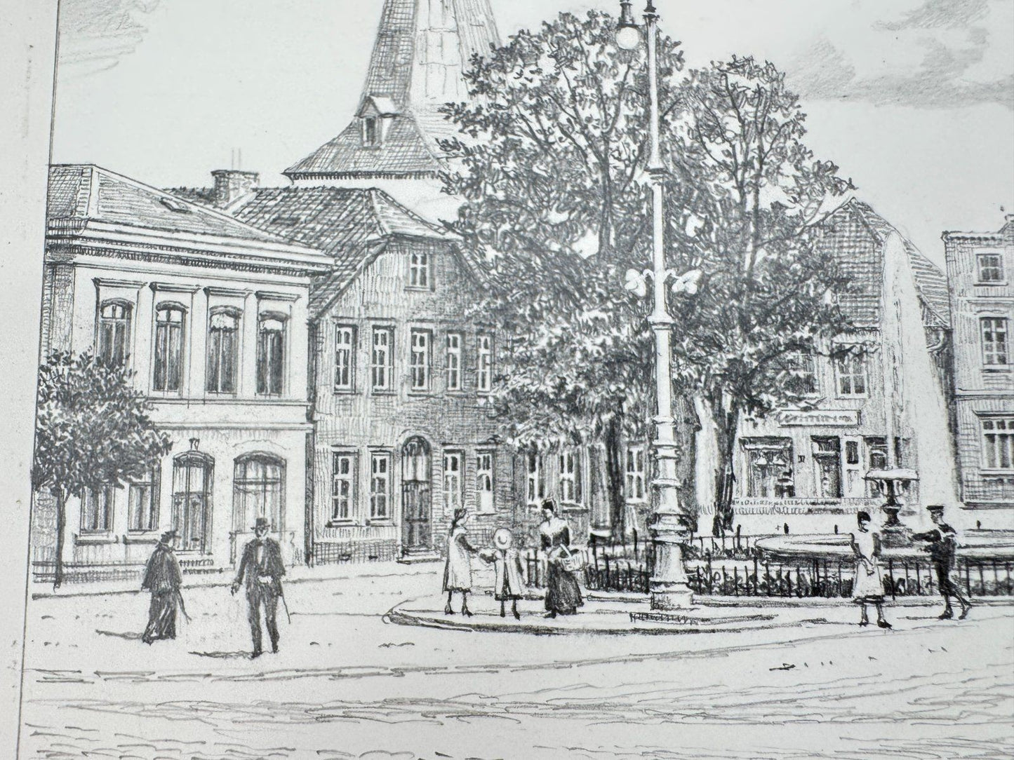 * HEINZ WEHLISCH ZEICHNUNG LÜTJENBURG MARKT UM 1912 ANSICHT SIGNI