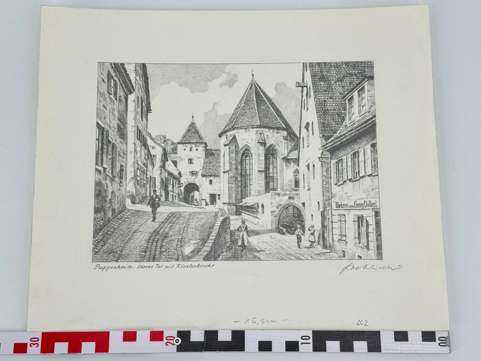 * HEINZ WEHLISCH ZEICHNUNG PAPPENHEIM KLOSTERKIRCHE SIGNIERT
