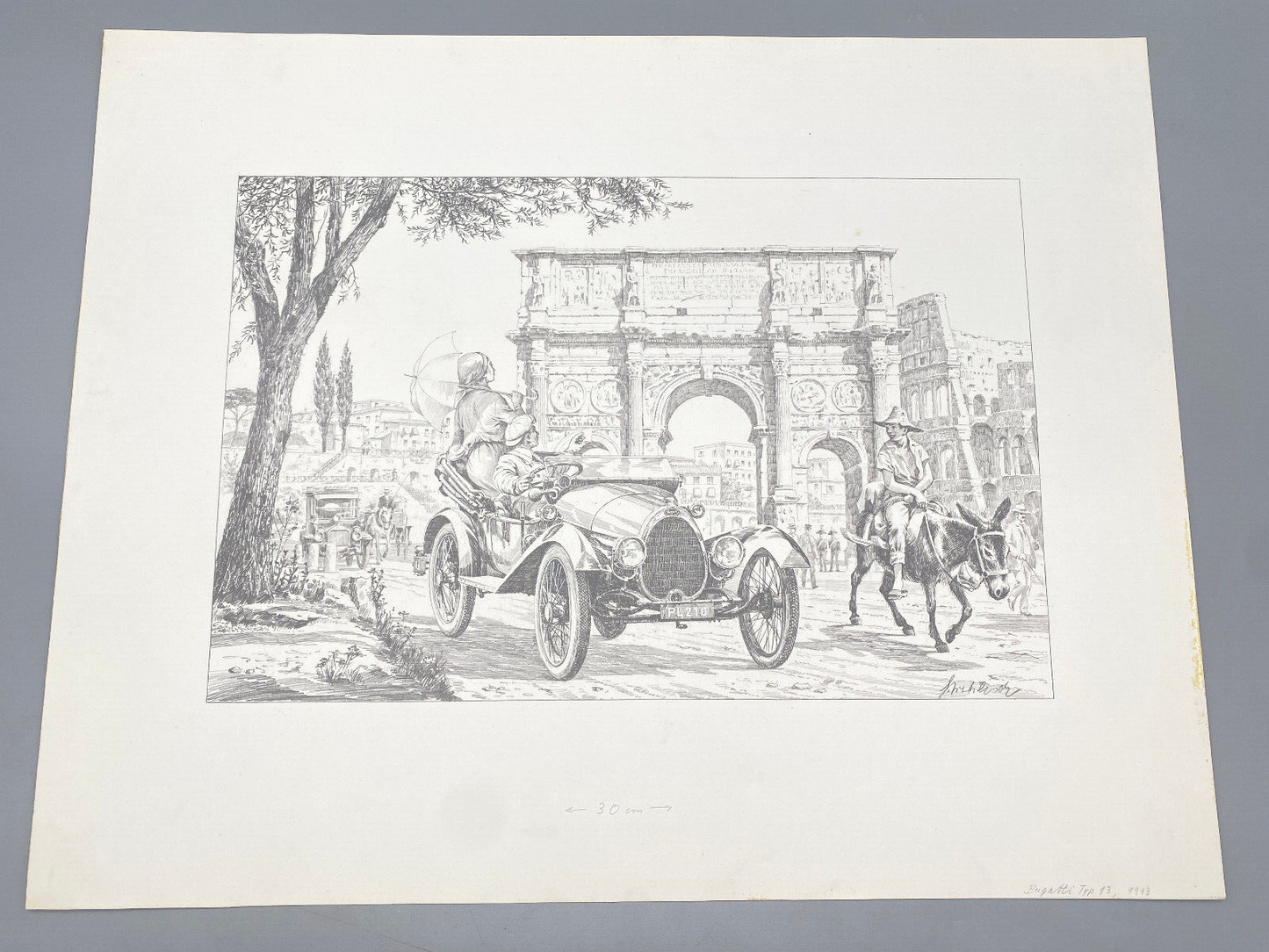 HEINZ WEHLISCH ZEICHNUNG ROM BUGATTI TYP 13 ARCO DI COSTANTINO 1913