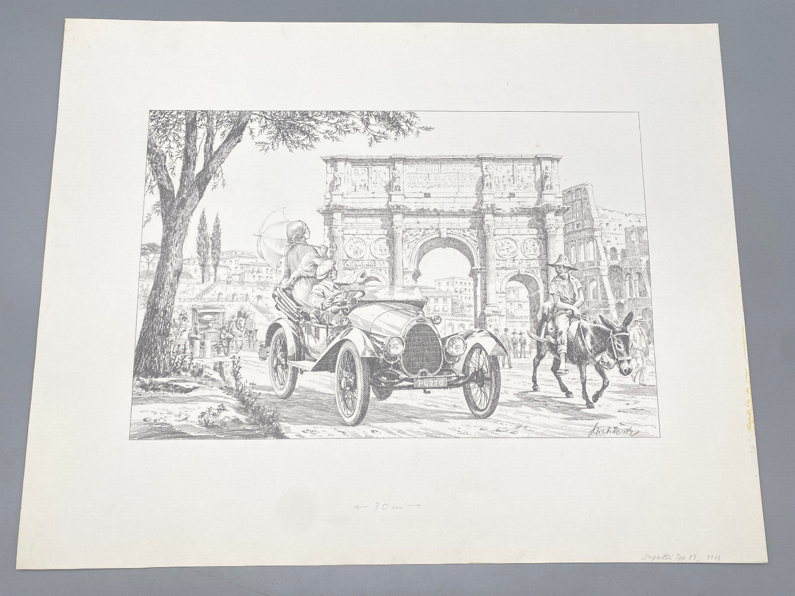 HEINZ WEHLISCH ZEICHNUNG ROM BUGATTI TYP 13 ARCO DI COSTANTINO 1913