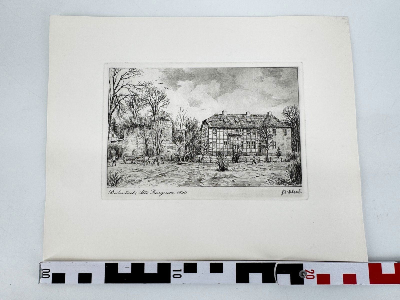 * HEINZ WEHLISCH ORIGINAL RADIERUNG BODENTEICH ALTE BURG UM 1890