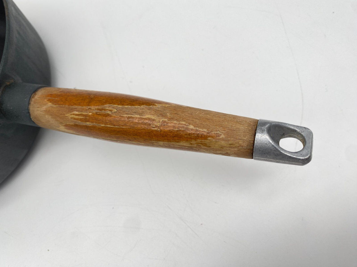 VINTAGE GUSSEISEN PFANNE Ø 21 cm HOLZGRIFF STIELKASSEROLLE GRILL