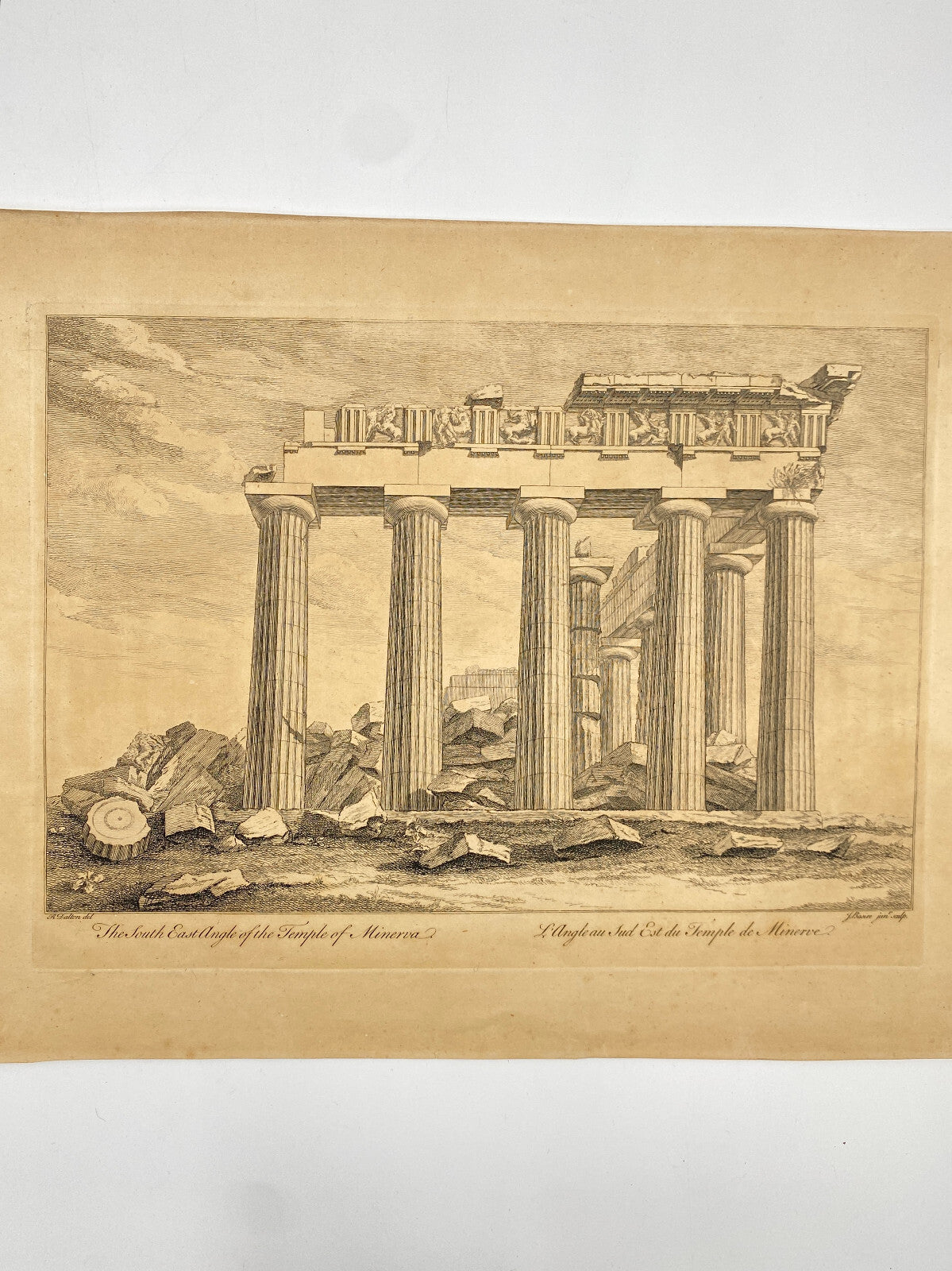 * ORIGINAL DRUCK STICH RADIERUNG TEMPEL MINERVA R DALTON J BASIRE ANTIK 18 JHDT