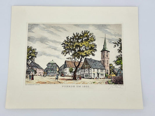 * HEINZ WEHLISCH RADIERUNG VOERDE UM 1900 ANSICHT SIGNIERT