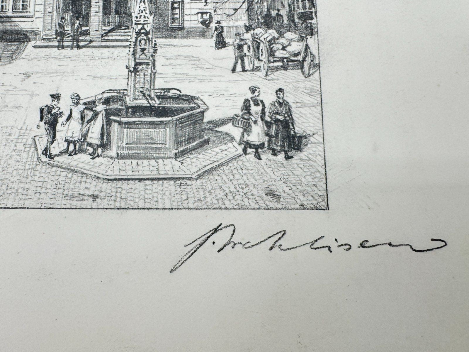 * HEINZ WEHLISCH ZEICHNUNG DURLACH MARKTPLATZ SIGNIERT