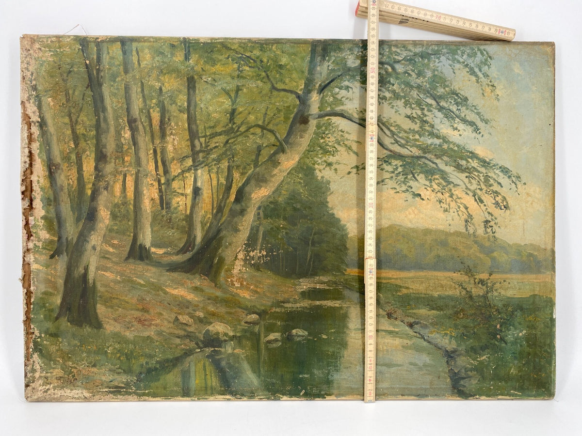*ÖLGEMÄLDE ERNST LUCKE LANDSCHAFT WALD BÄUME BACH LEINWAND SIGNIERT