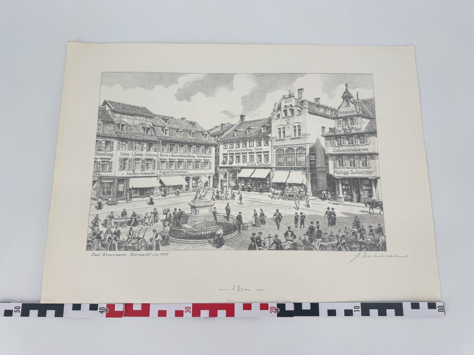 * HEINZ WEHLISCH ZEICHNUNG BAD KREUZNACH EIERMARKT ANSICHT UM 190