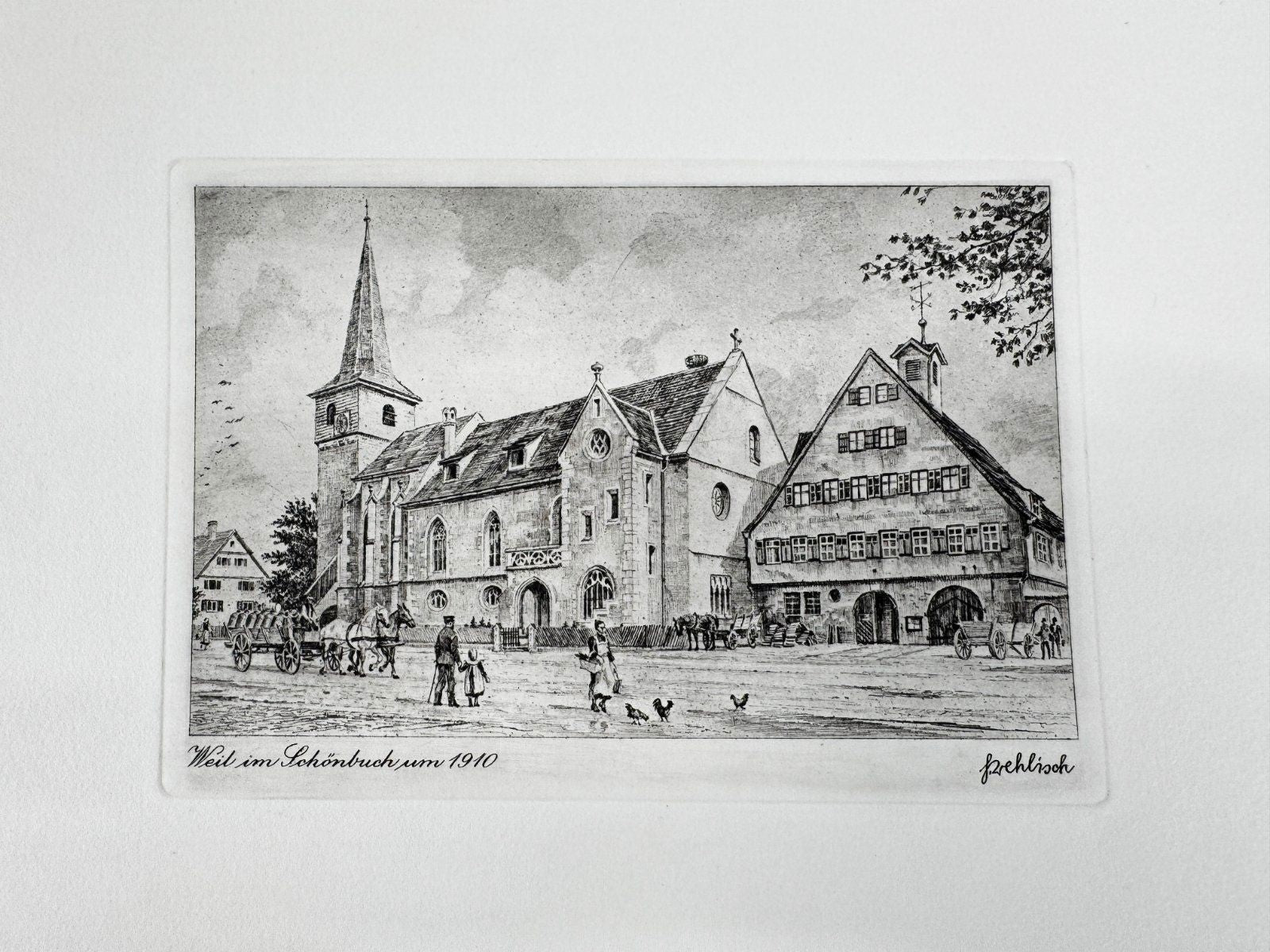 * HEINZ WEHLISCH ORIGINAL RADIERUNG WEIL IM SCHÖNBUCH UM 1910 ANSICHT