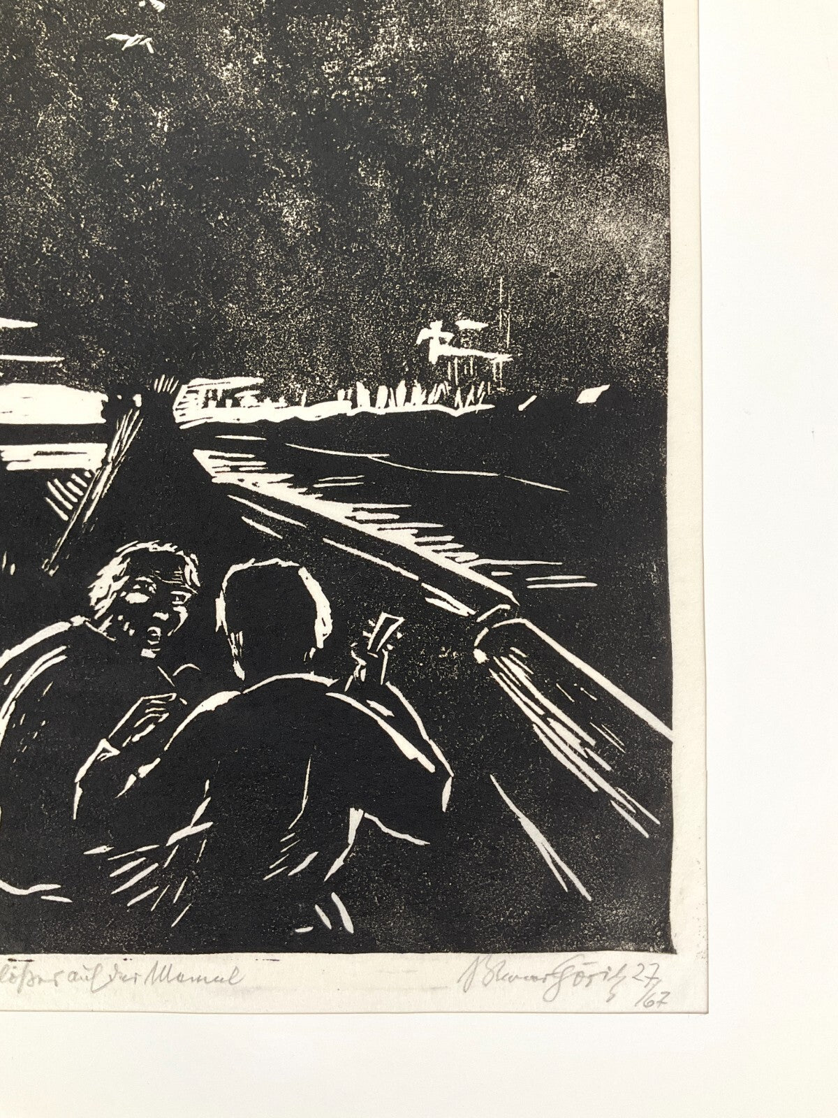 *LINOLSCHNITT WERNER GÖRITZ FLÖßER AUF DER MEMEL HANDSIGNIERT 1927/1967 ORIGINAL