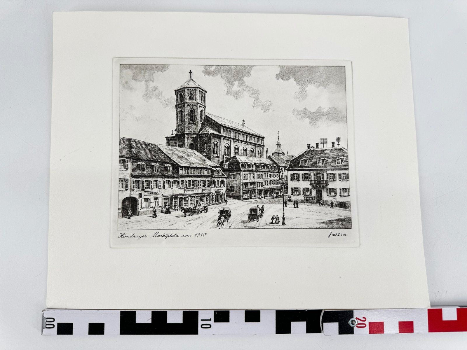 * HEINZ WEHLISCH ORIGINAL RADIERUNG HOMBURGER MARKTPLATZ UM 1910