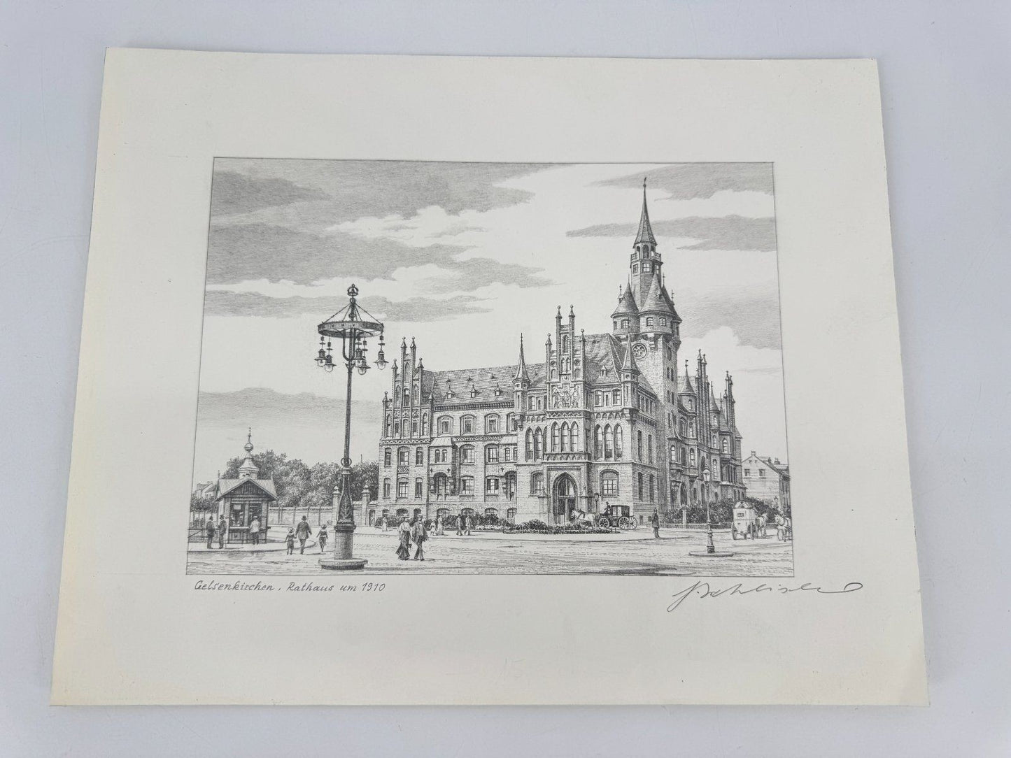 * HEINZ WEHLISCH ZEICHNUNG GELSENKIRCHEN RATHAUS UM 1910 ANSICHT