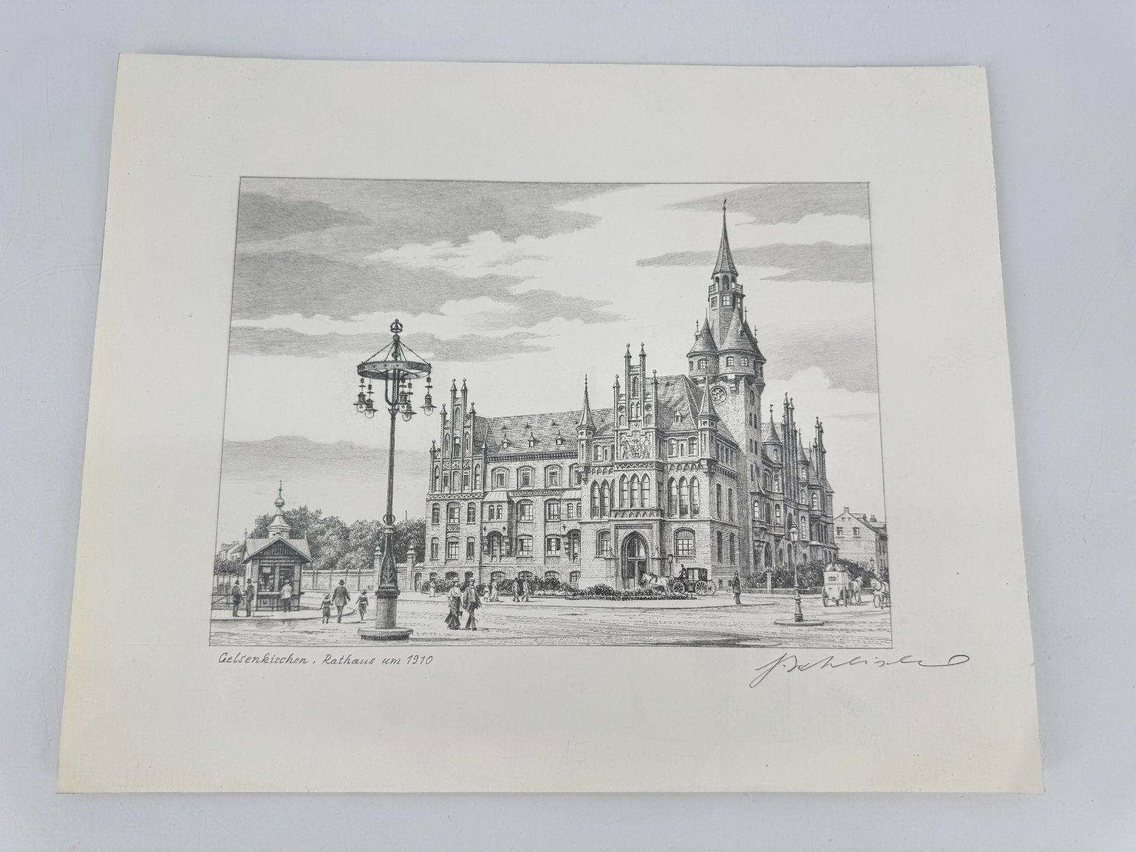 * HEINZ WEHLISCH ZEICHNUNG GELSENKIRCHEN RATHAUS UM 1910 ANSICHT