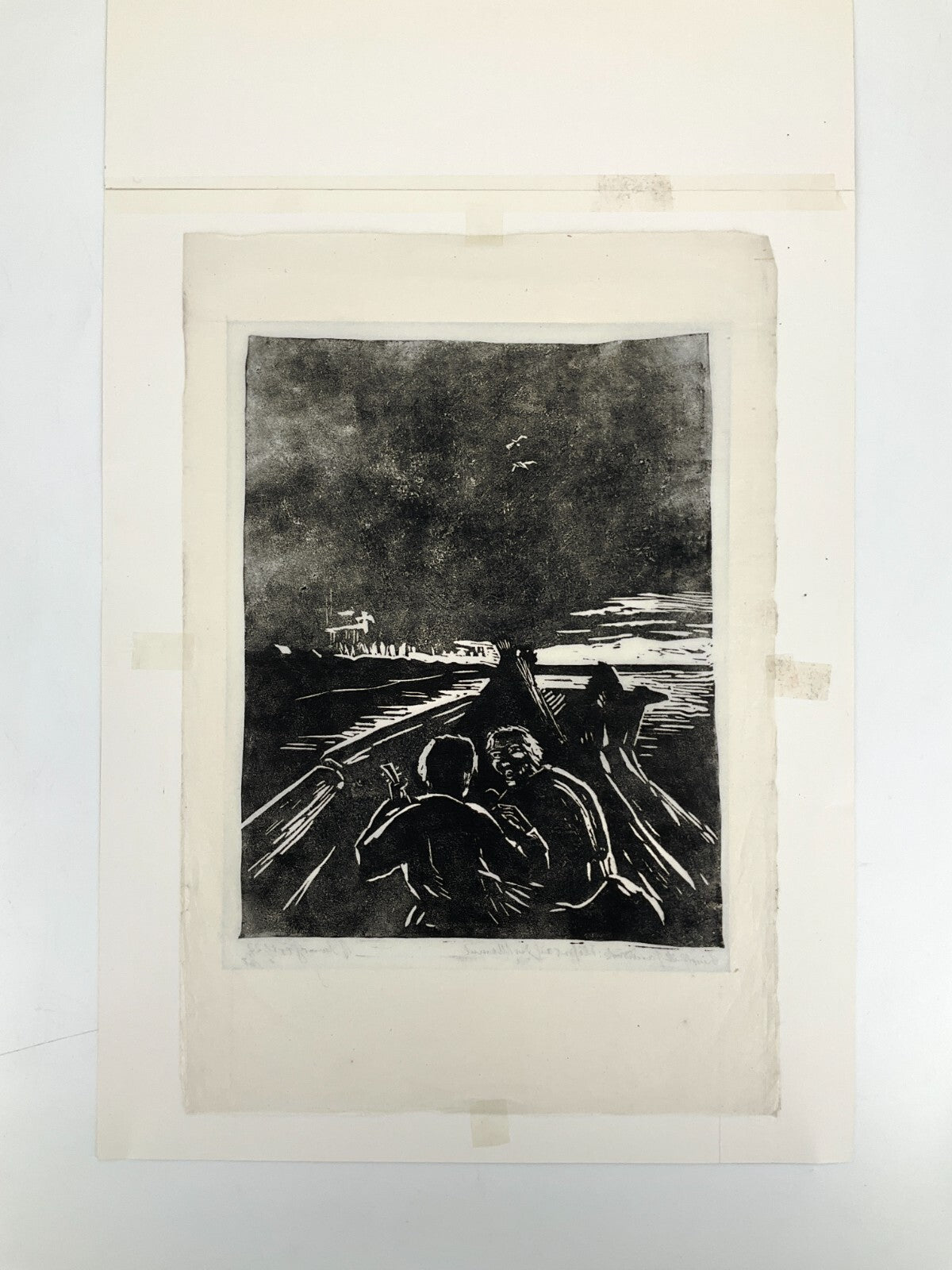 *LINOLSCHNITT WERNER GÖRITZ FLÖßER AUF DER MEMEL HANDSIGNIERT 1927/1967 ORIGINAL