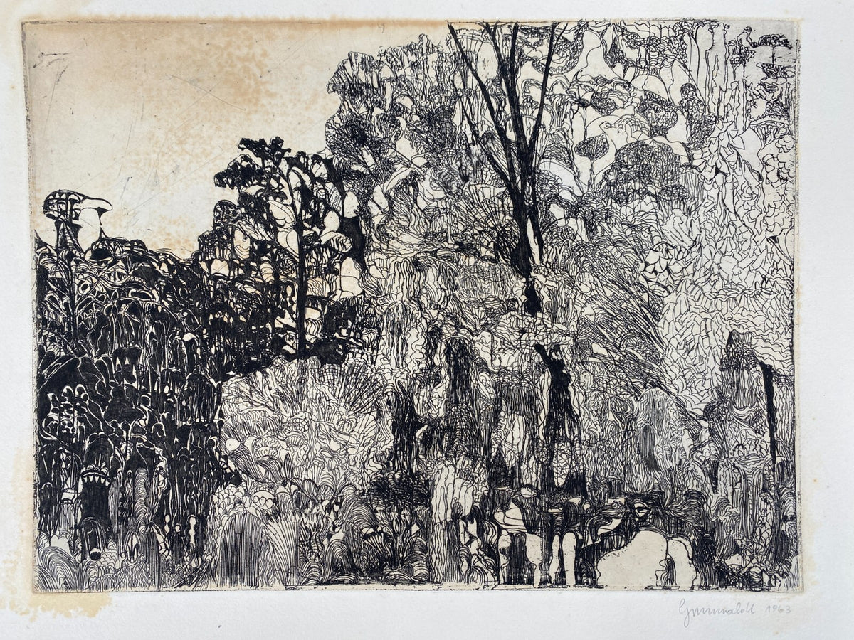 * RADIERUNG HERBERT GRUNWALDT VEGETATION 1963 SIGNIERT SURREALISMUS ORIGINAL