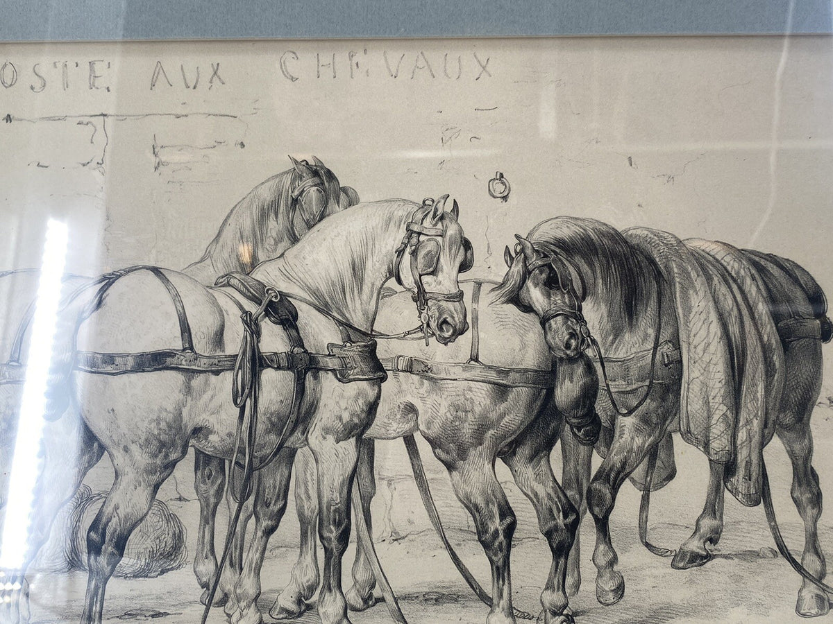 * 2 x VICTOR ADAM 19 JHDT LITHOGRAPHIE POSTE AUX CHEVAUX PFERDE WAGEN TRANSPORT