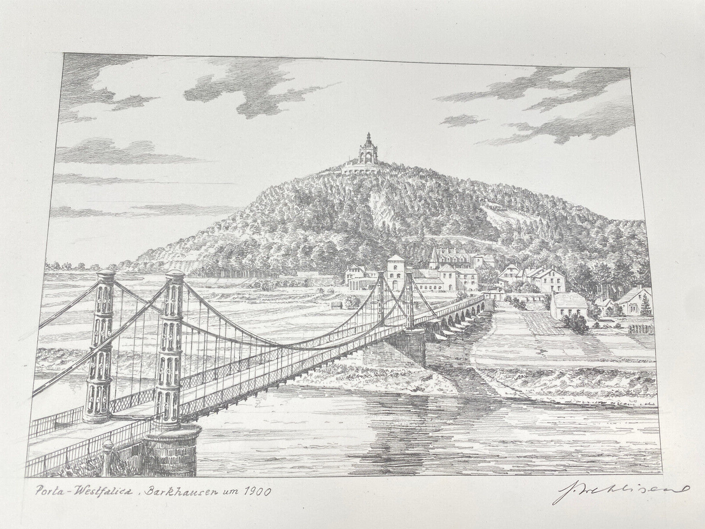 HEINZ WEHLISCH KÜNSTLER 4X ZEICHNUNGEN PORTA WESTFALICA ANSICHTEN ORIGINALE