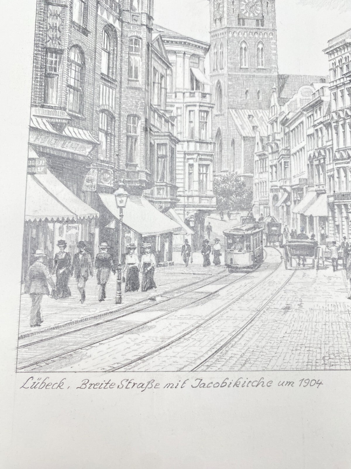 DEUTSCHER KÜNSTLER HEINZ WEHLISCH ZEICHNUNG LÜBECK BREITE STRAßE JACOBIKIRCHE