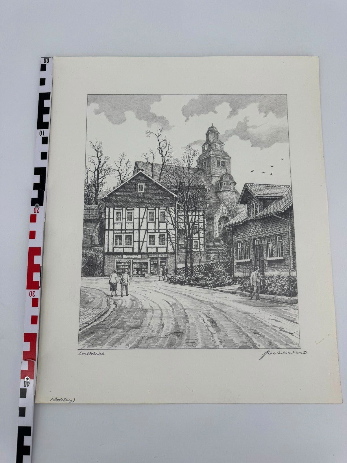 * HEINZ WEHLISCH ZEICHNUNG ERNDTEBRÜCK BERLEBURG ANSICHT SIGNIERT