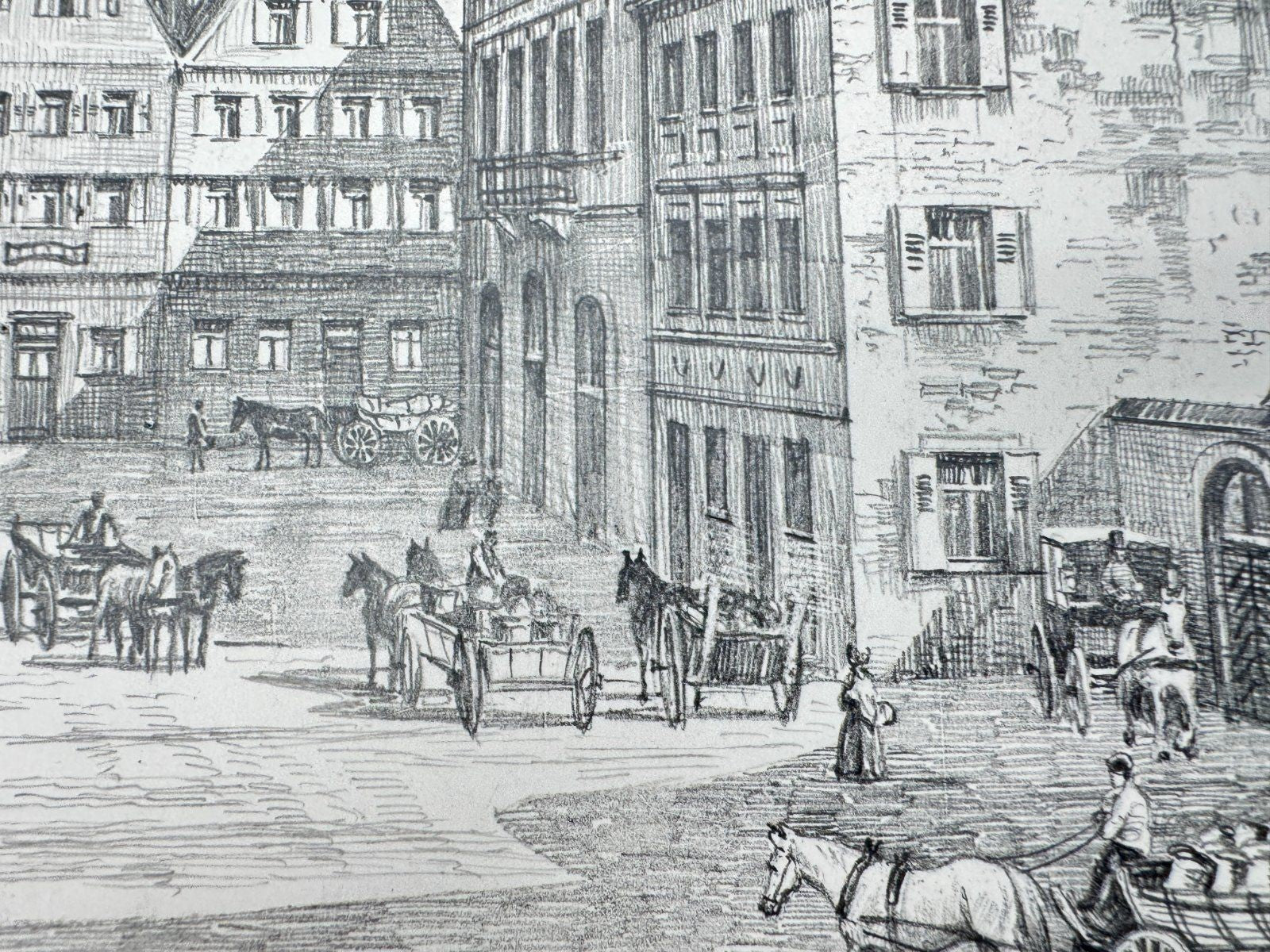 * HEINZ WEHLISCH ZEICHNUNG PFORZHEIM MARKTPLATZ 1850 ANSICHT SIGNIERT