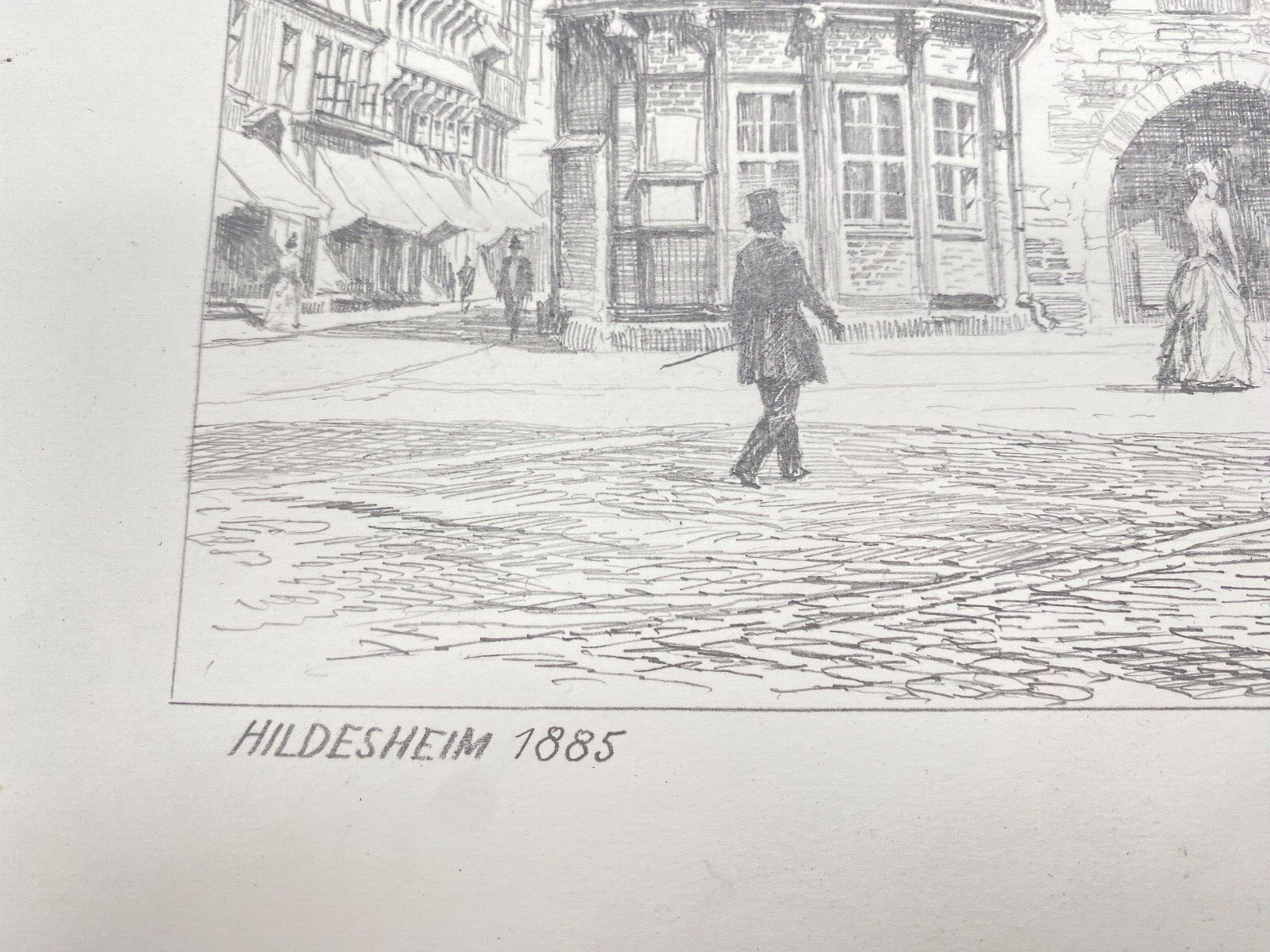 HEINZ WEHLISCH ZEICHNUNG ANSICHT HILDESHEIM 1885 HANDSIGNIERT