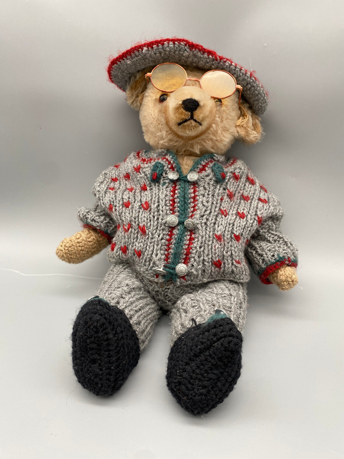 TEDDYBÄR SAMMLERSTÜCK HANDGEFERTIGT HANDGESTRICKT KUSCHELTIER 50ER DEUTSCHLAND
