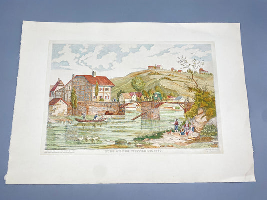 DEUTSCHER KÜNSTLER HEINZ WEHLISCH RADIERUNG KOLORIERT BURG AN DER WUPPER 1840