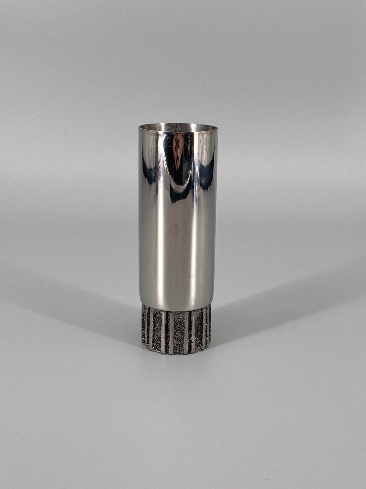 * KLEINE VASE BRUTALISTISCH STAHL STRUKTUR SCHMAL METALL 70er