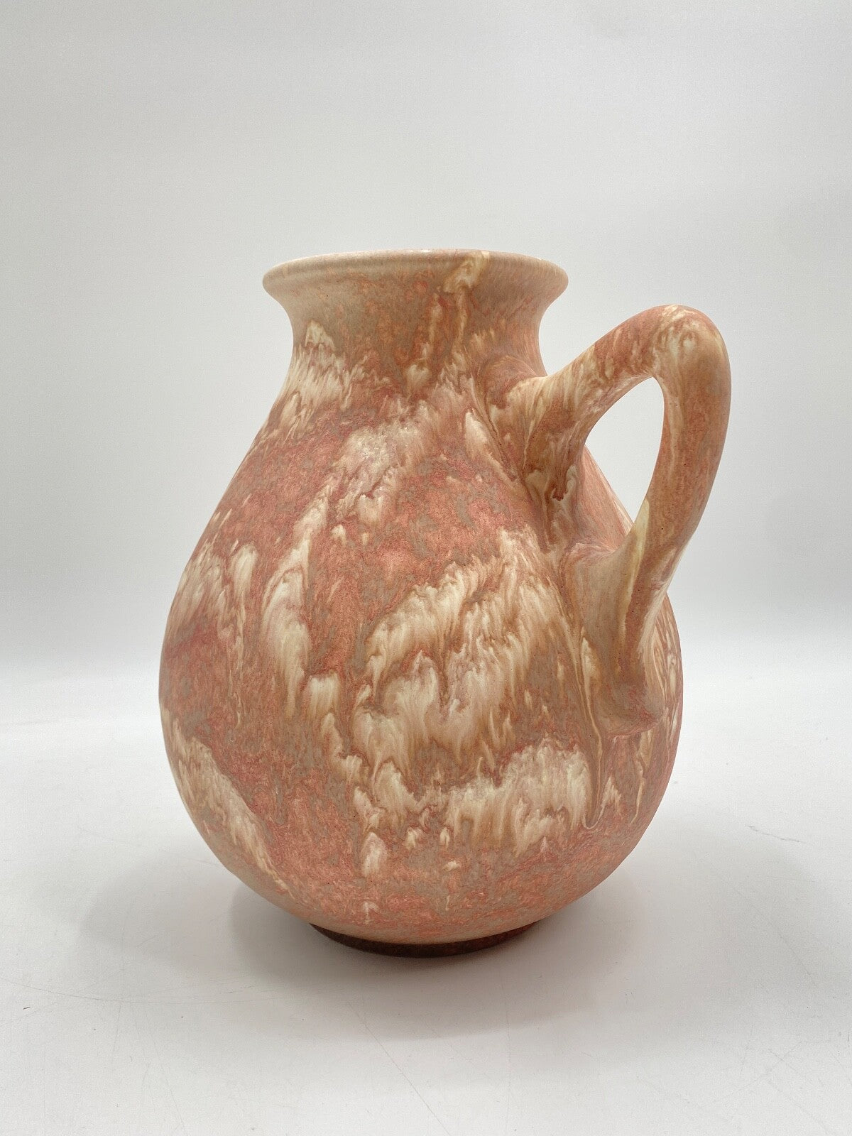 * VASE KERAMIK RUSCHA ART ROSA CREME MARMORIERT SAMT OBERFLÄCHE HENKEL