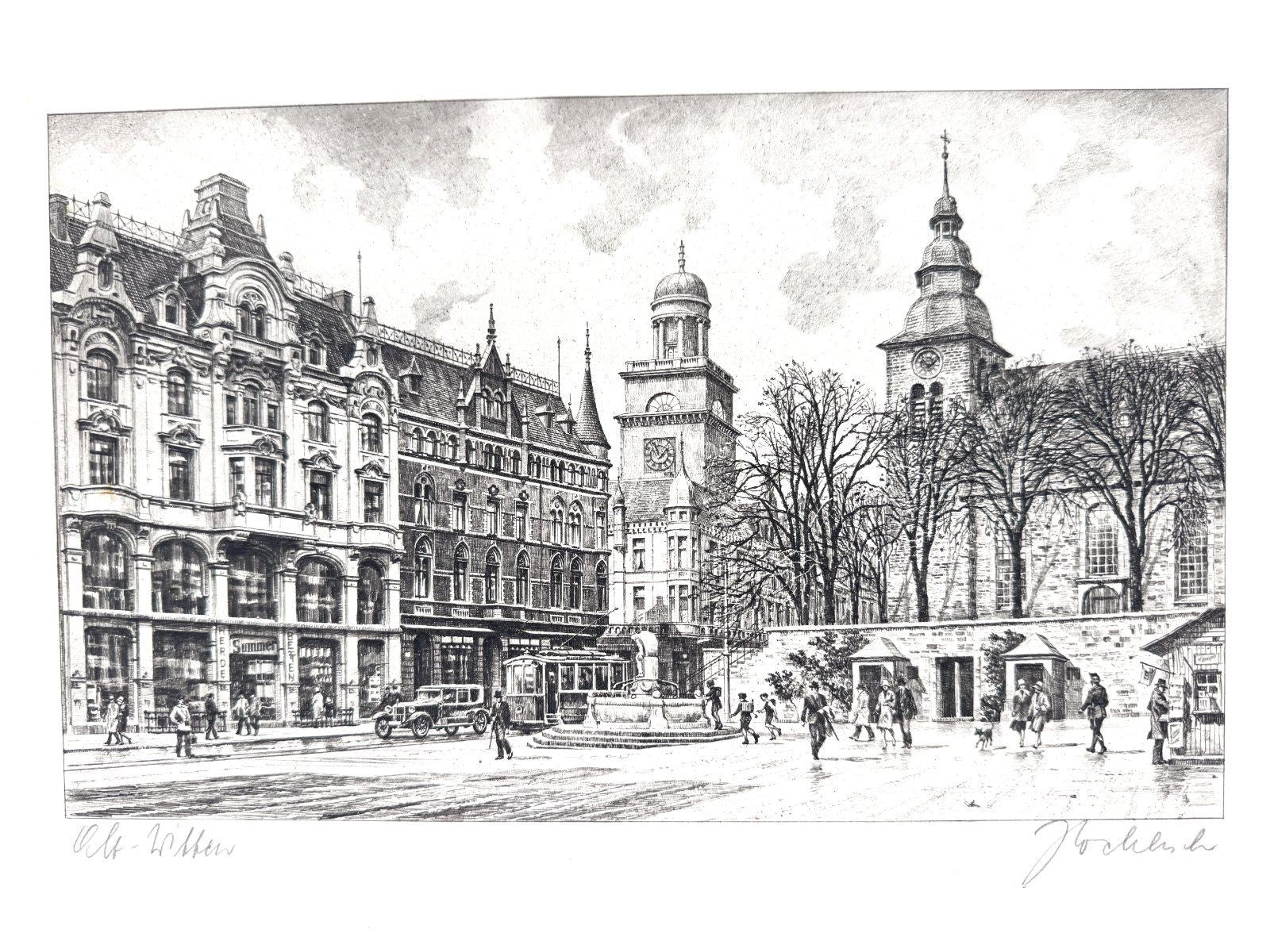 * GRAFIK DRUCKGRAFIK WITTEN KORNMARKT ANSICHT 50ER NRW WEHLISCH