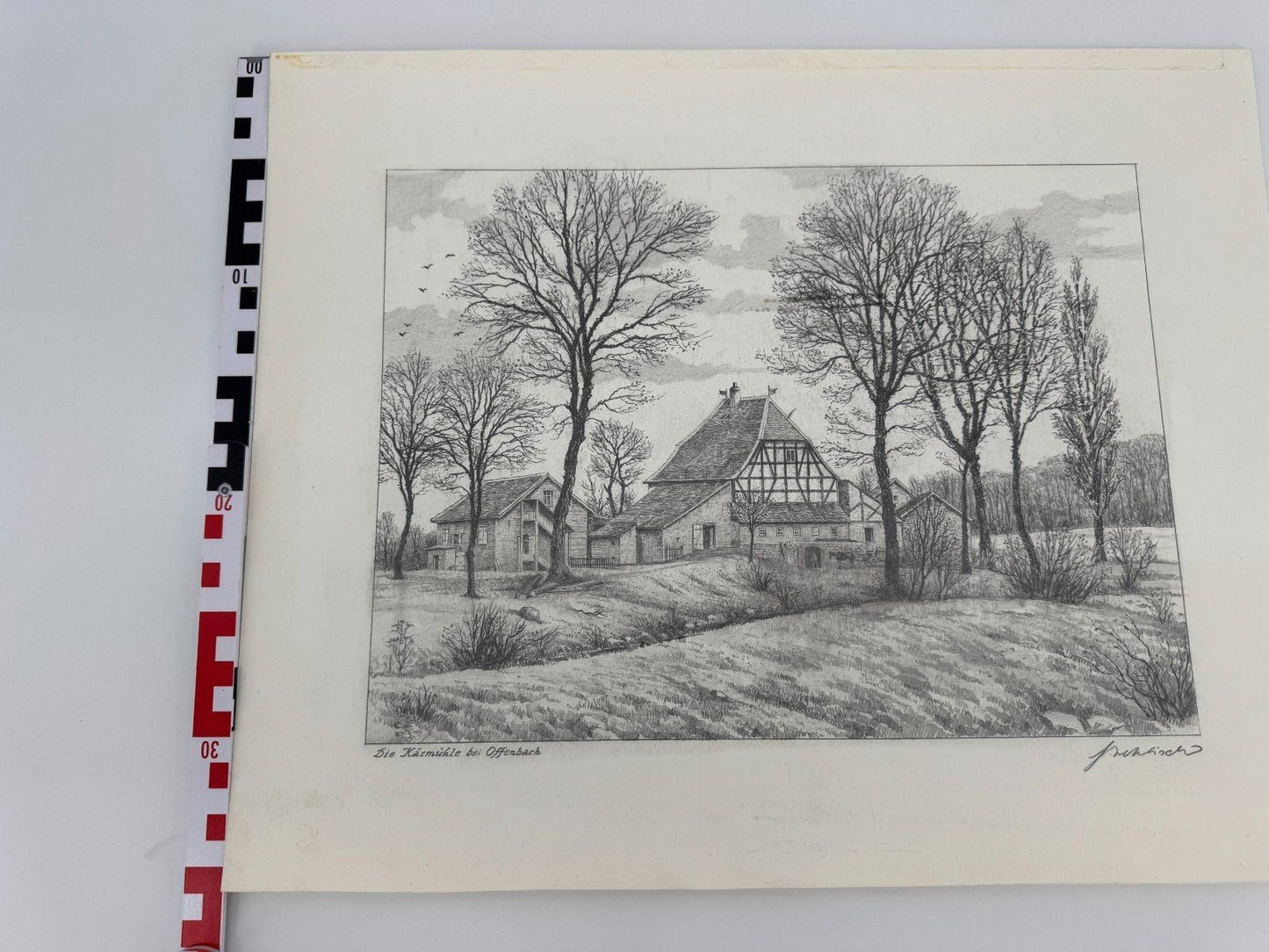 * HEINZ WEHLISCH ZEICHNUNG DIE KÄSMÜHLE BEI OFFENBACH ANSICHT SIGNIERT